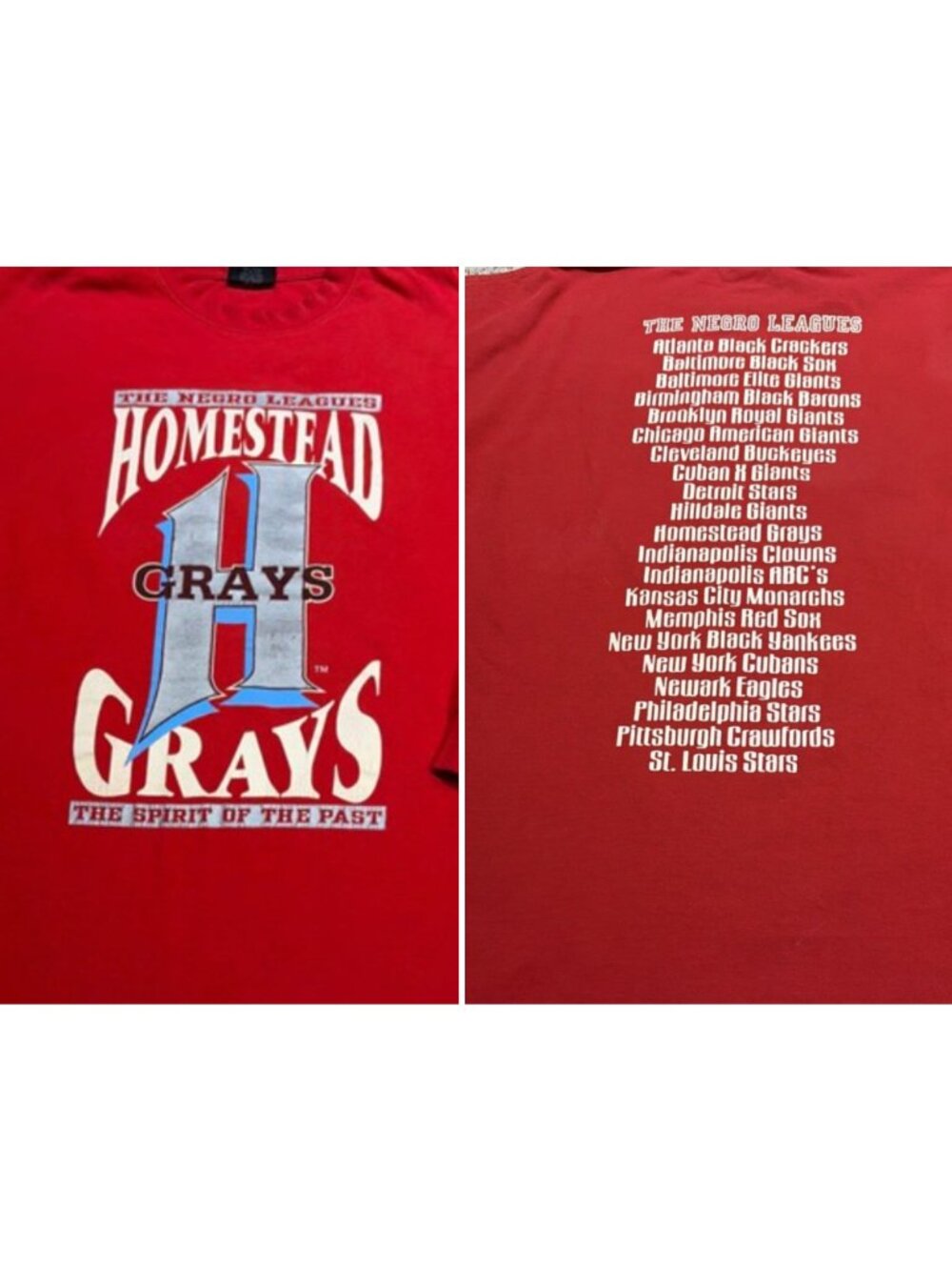 VTG Homestead Grays Negro League T Shirt Size 2XL Red Long Sleeve Double Sided